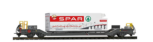074-2289118 - H0m - Tragwagen mit Container (Spar Berge) 125 A Sb-v 7728, RhB, Ep. VI